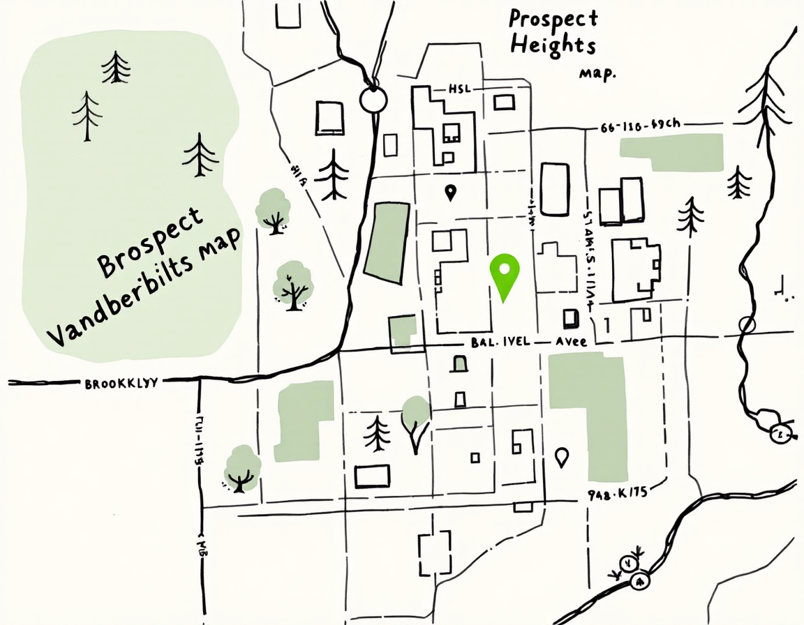 Illustrated map of the Prospect Heights block around the Marguerite & Fern studio on Bergen Street